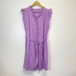Elan Purple Ruffle Button Down Waist Tie Dress